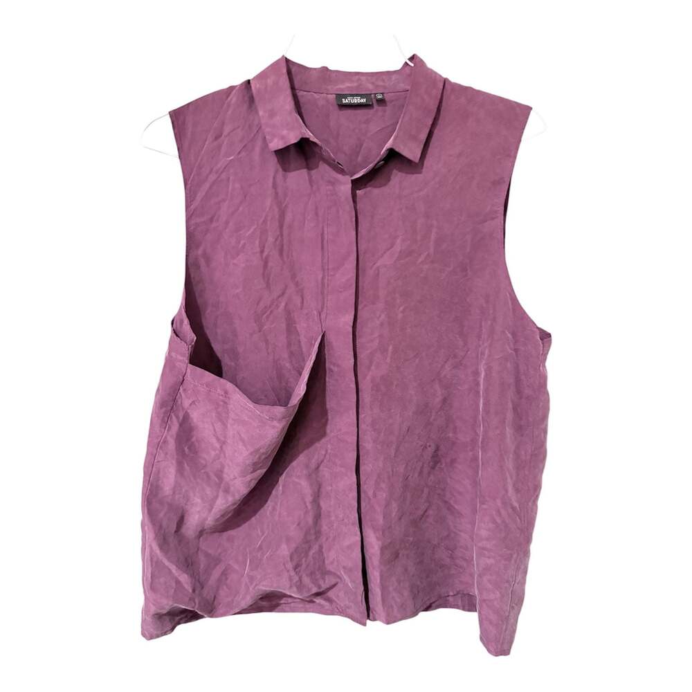 Kate Spade Saturday Silk Purple Sleeveless Collared Avante-Garde Top